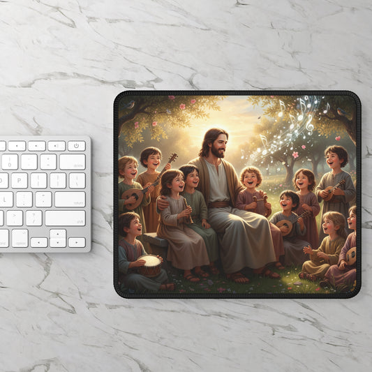 Jesus with Children Gaming Mouse Pad — Inspirational Christian Desk Mat