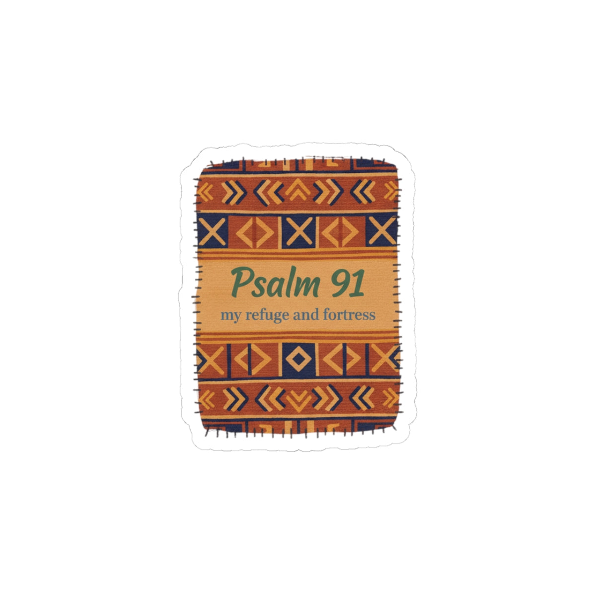 Mudcloth Psalm 91 Sticker | Afro-Bohemian Mudcloth Pattern, Indigo & Earth Tones