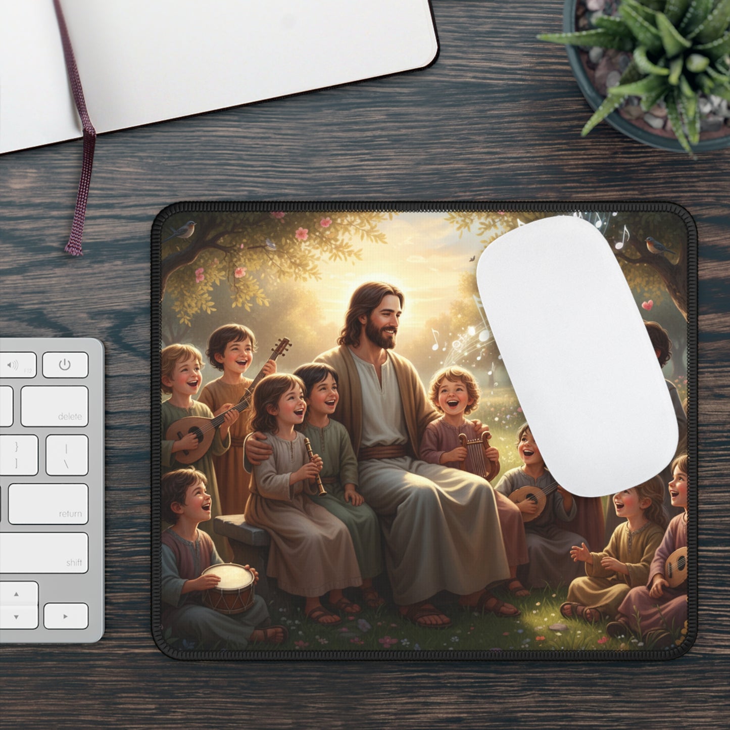 Jesus with Children Gaming Mouse Pad — Inspirational Christian Desk Mat