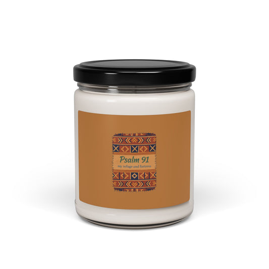 Mudcloth Psalm 91 Candle, Soy Jar, Afro-Bohemian Indigo & Earthy Tribal Pattern