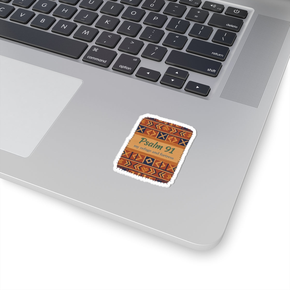 Mudcloth Psalm 91 Sticker | Afro-Bohemian Mudcloth Pattern, Indigo & Earth Tones