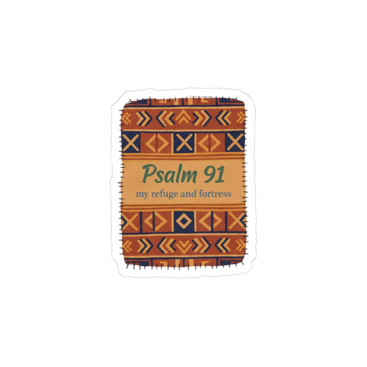 Mudcloth Psalm 91 Sticker | Afro-Bohemian Mudcloth Pattern, Indigo & Earth Tones