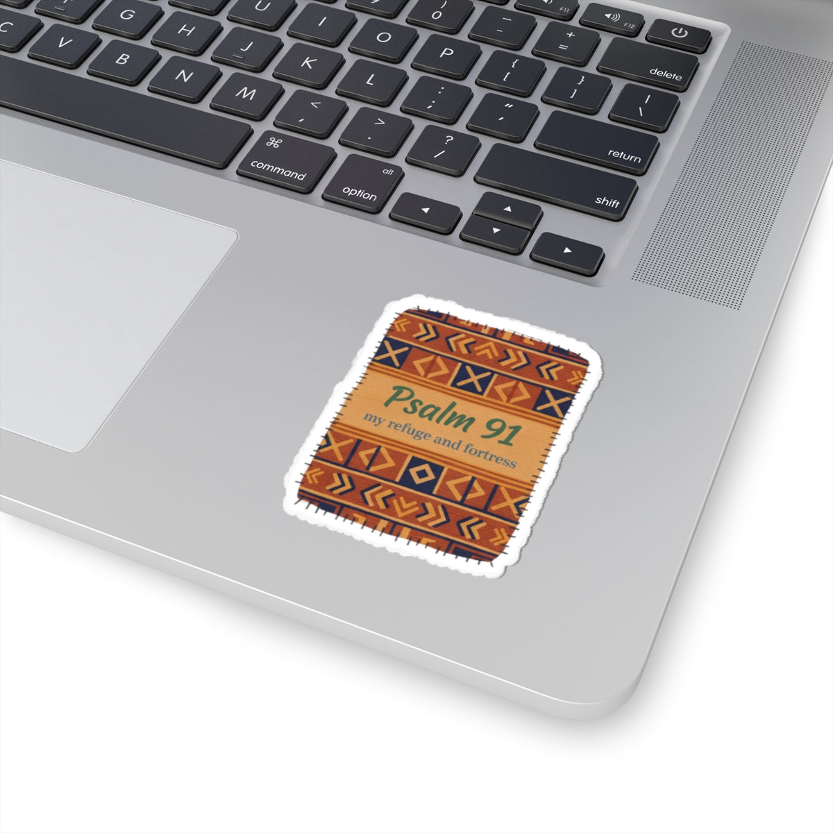 Mudcloth Psalm 91 Sticker | Afro-Bohemian Mudcloth Pattern, Indigo & Earth Tones